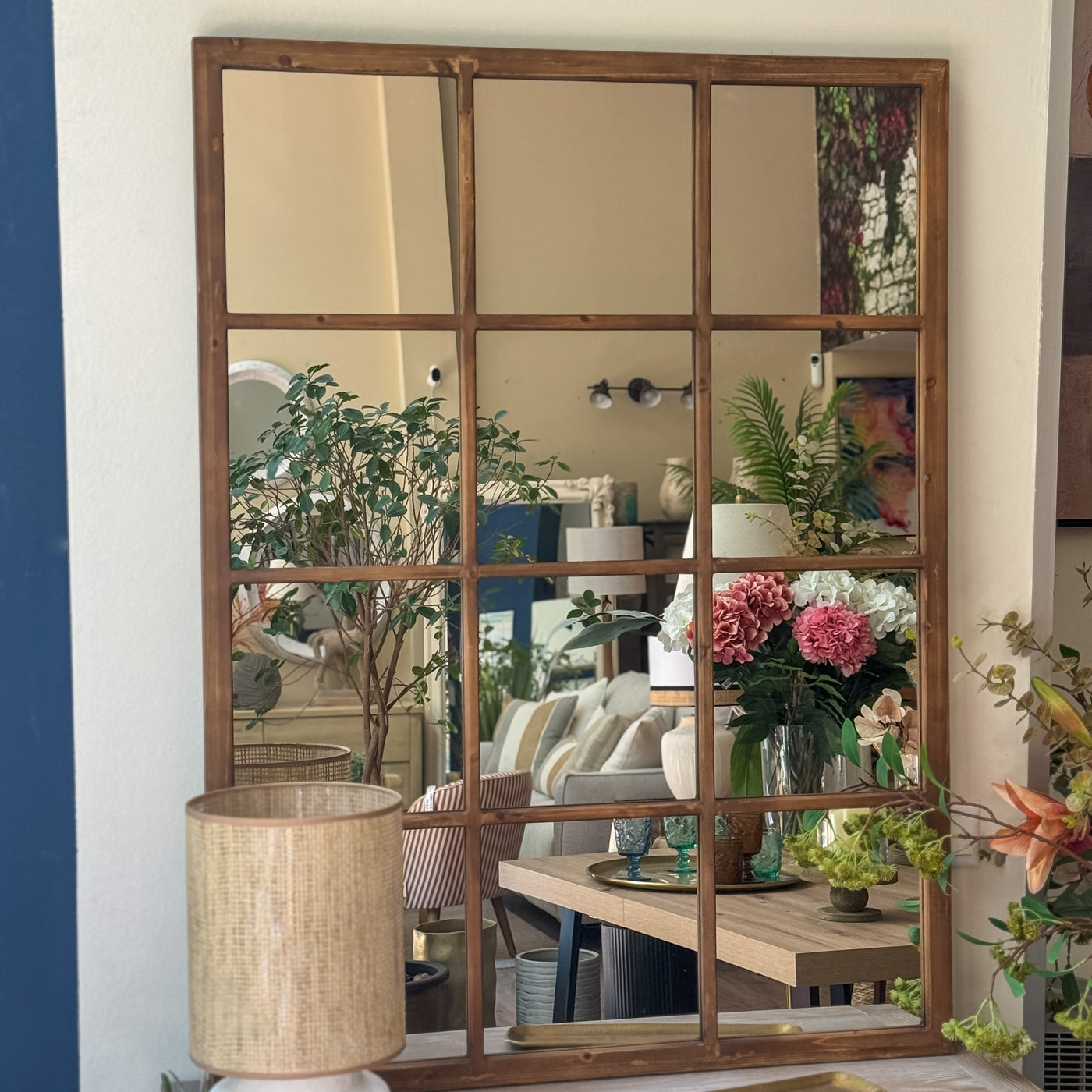 Decoración Espejos De pared Ventana Madera Marrón