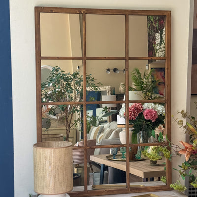 Decoración Espejos De pared Ventana Madera Marrón