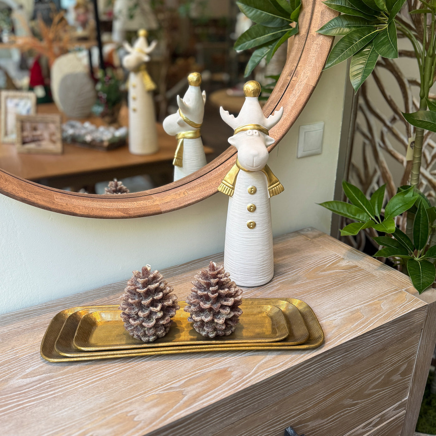 Decoración Figuras decorativas Navidad Cerámica Blanco roto