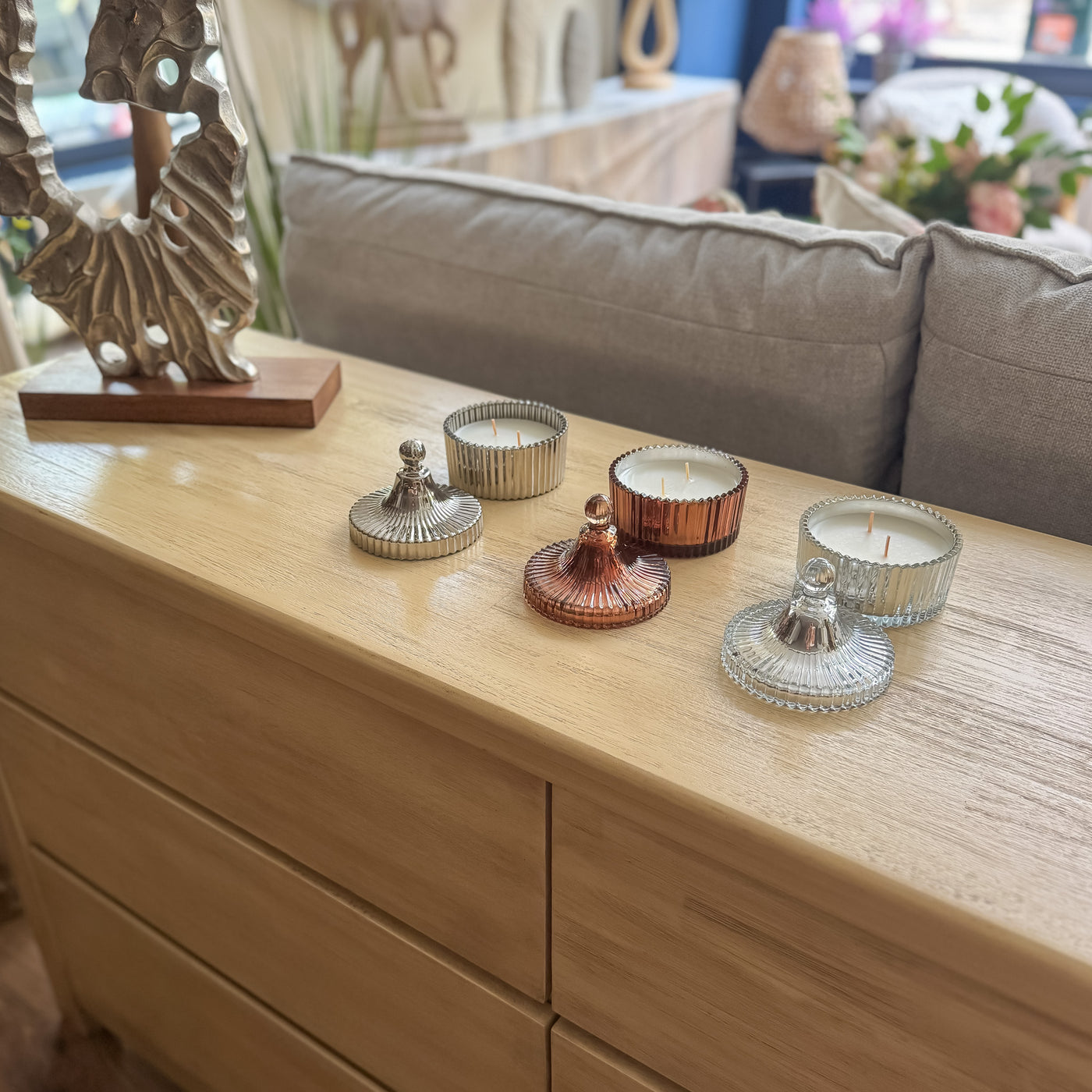 Decoración Velas y accesorios Portavelas Vidrio y cristal Cobrizo