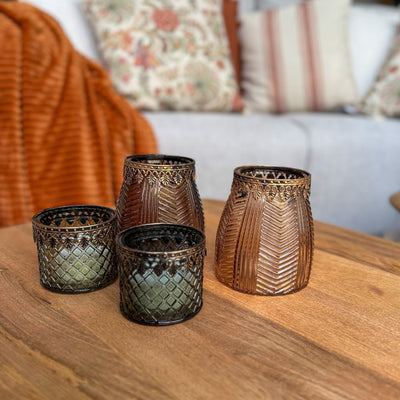 Decoración Velas y accesorios Portavelas Vidrio y cristal Dorado