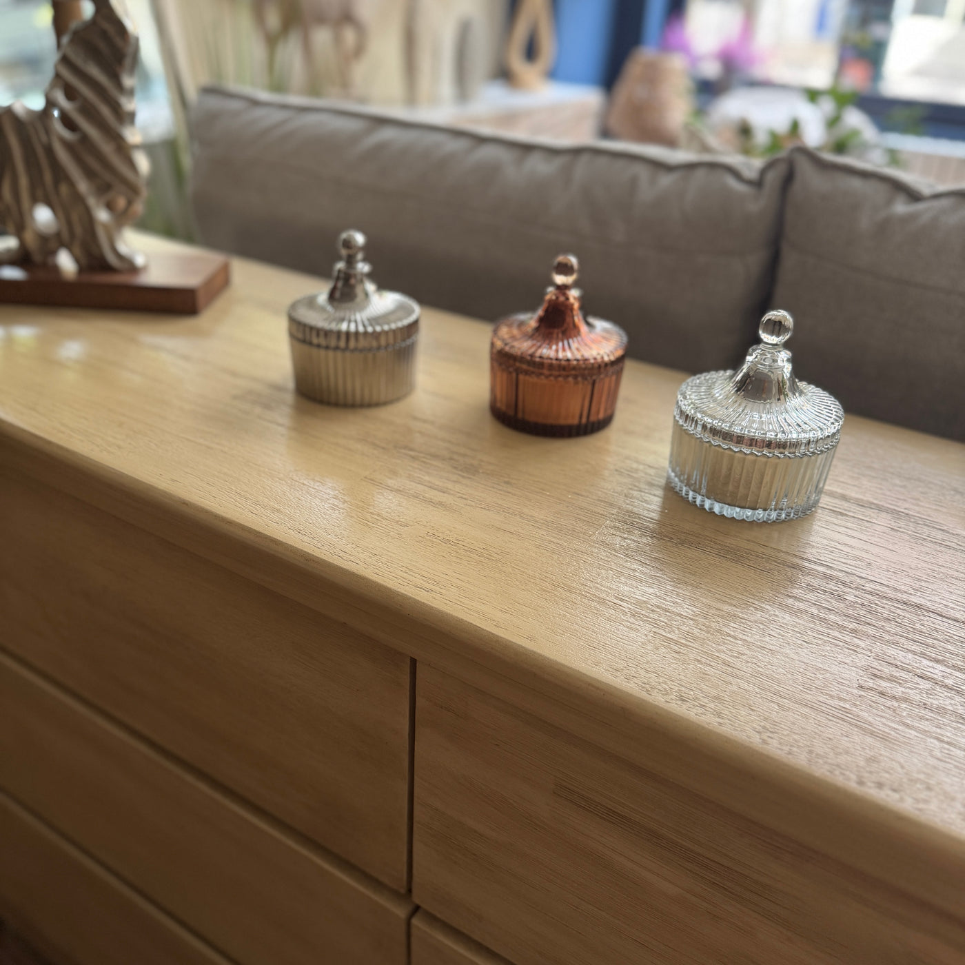 Decoración Velas y accesorios Portavelas Vidrio y cristal Gris