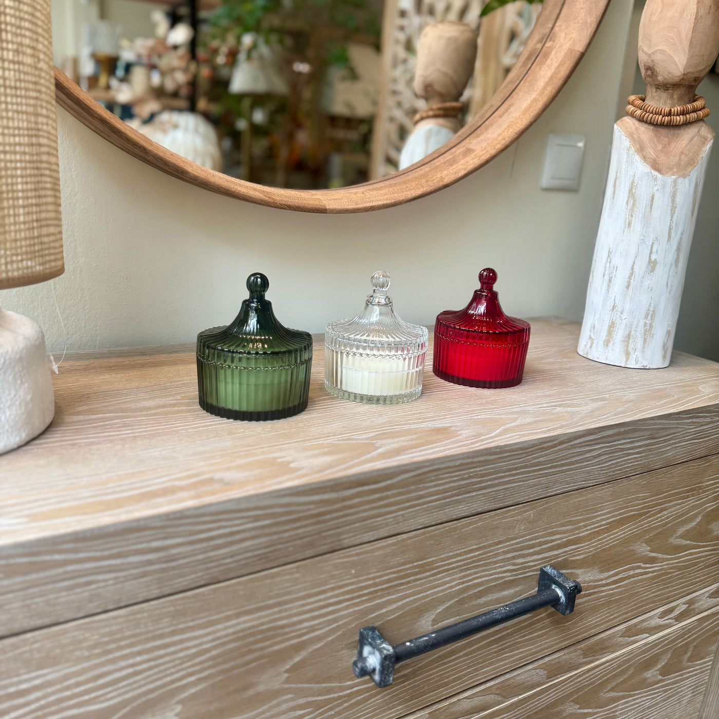 Decoración Velas y accesorios Velas De cera Vidrio y cristal Blanco