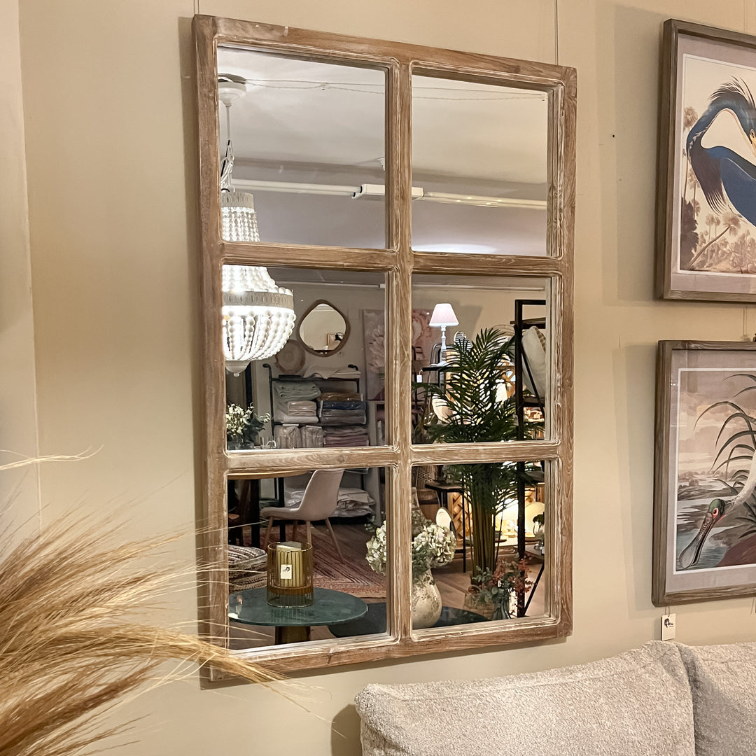 SOFE Espejo Rústico Para Ventana, Decoración De Pared De 11 X 16 Pulgadas, Espejo De Marco De Ventana De Granja Blanco Envejecido Para Decoración De Pared, Espejo Decorativo De Madera Para