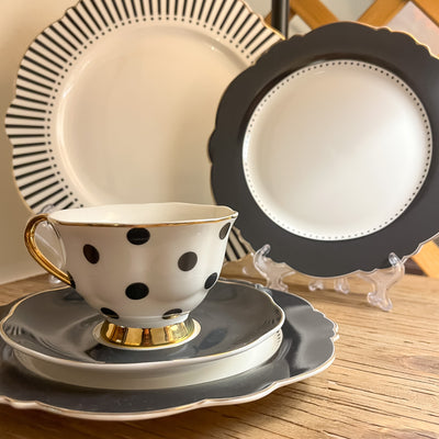 Taza y plato de té Madame gris