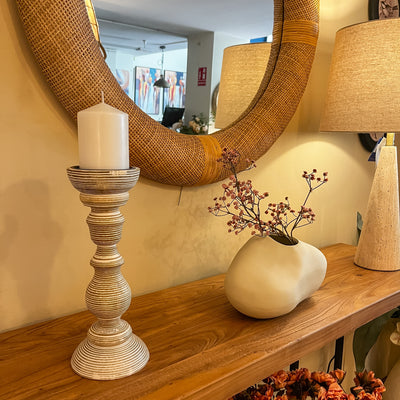 Candelabro madera de mango desgastado 12x12x30 cm
