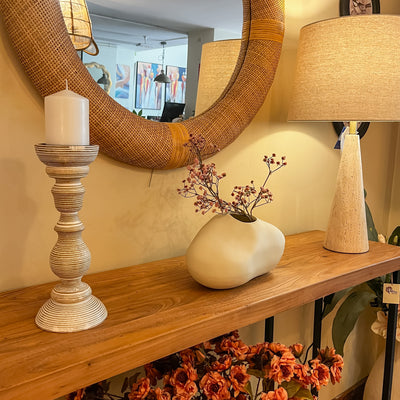 Candelabro madera de mango desgastado 12x12x30 cm