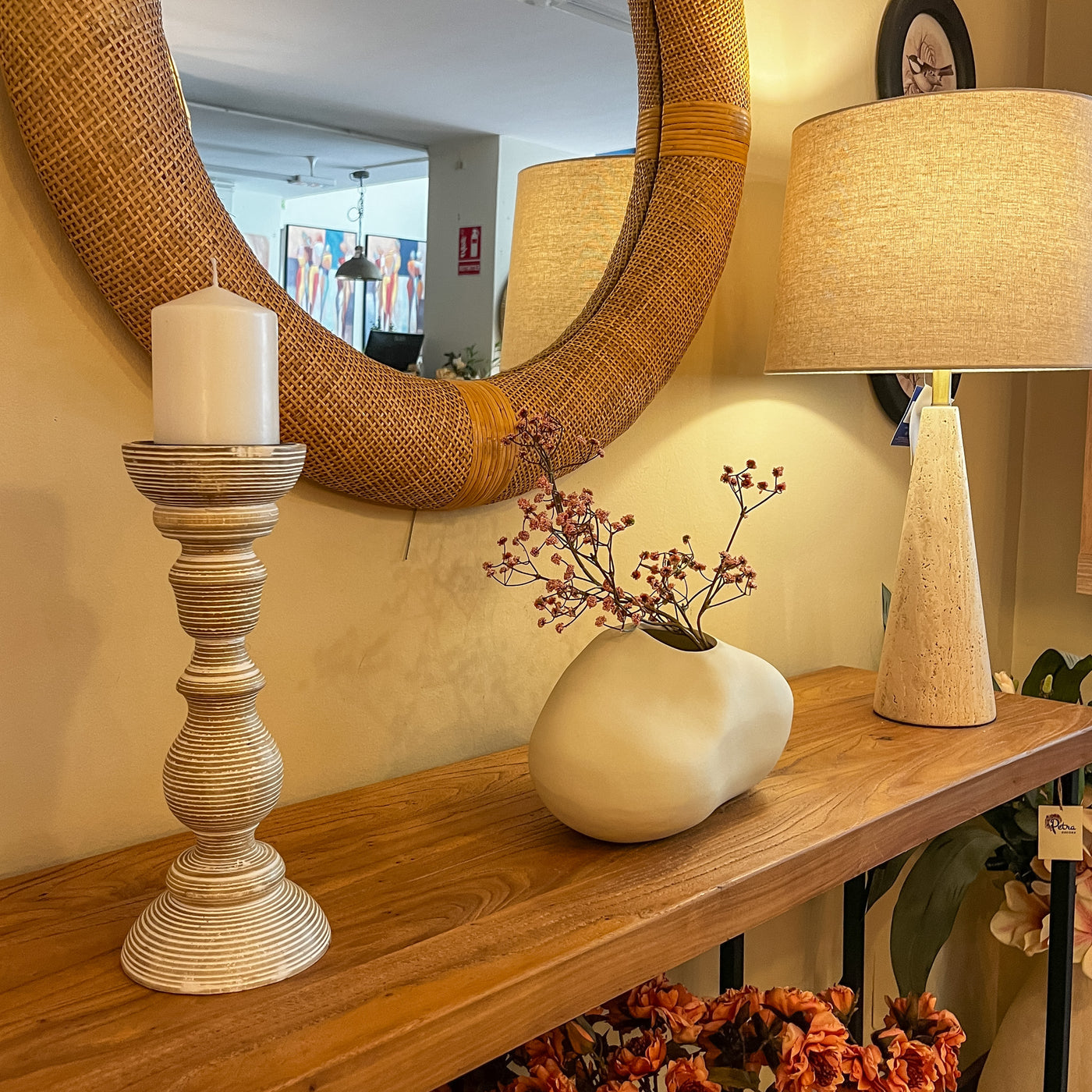 Candelabro madera de mango desgastado 12x12x30 cm