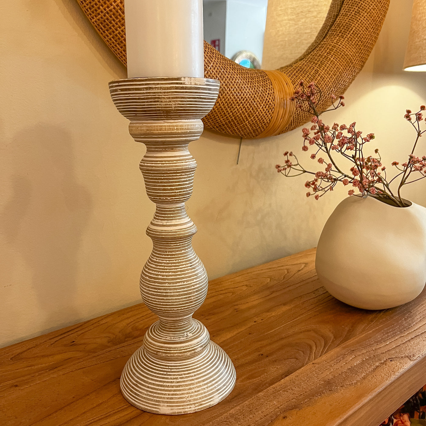 Candelabro madera de mango desgastado 12x12x30 cm