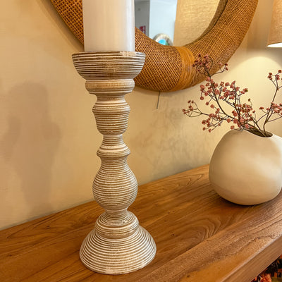 Candelabro madera de mango desgastado 12x12x30 cm