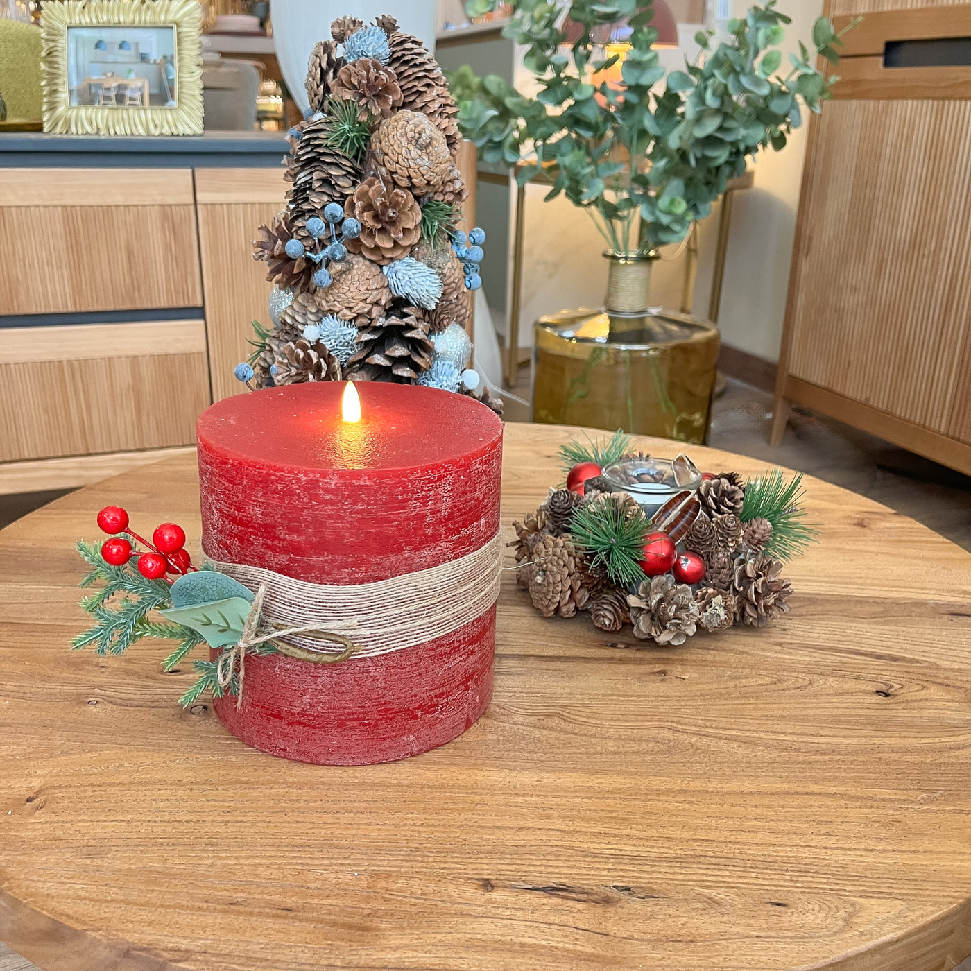 Vela roja cera led navidad