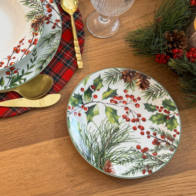 Vajilla navideña de porcelana acebo verde 18 servicios