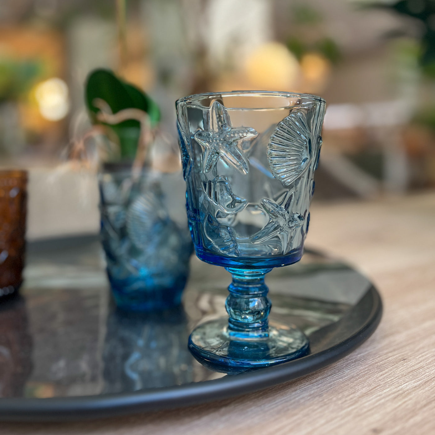 Menaje hogar Cristalería Copas de vino Vidrio y cristal Azul