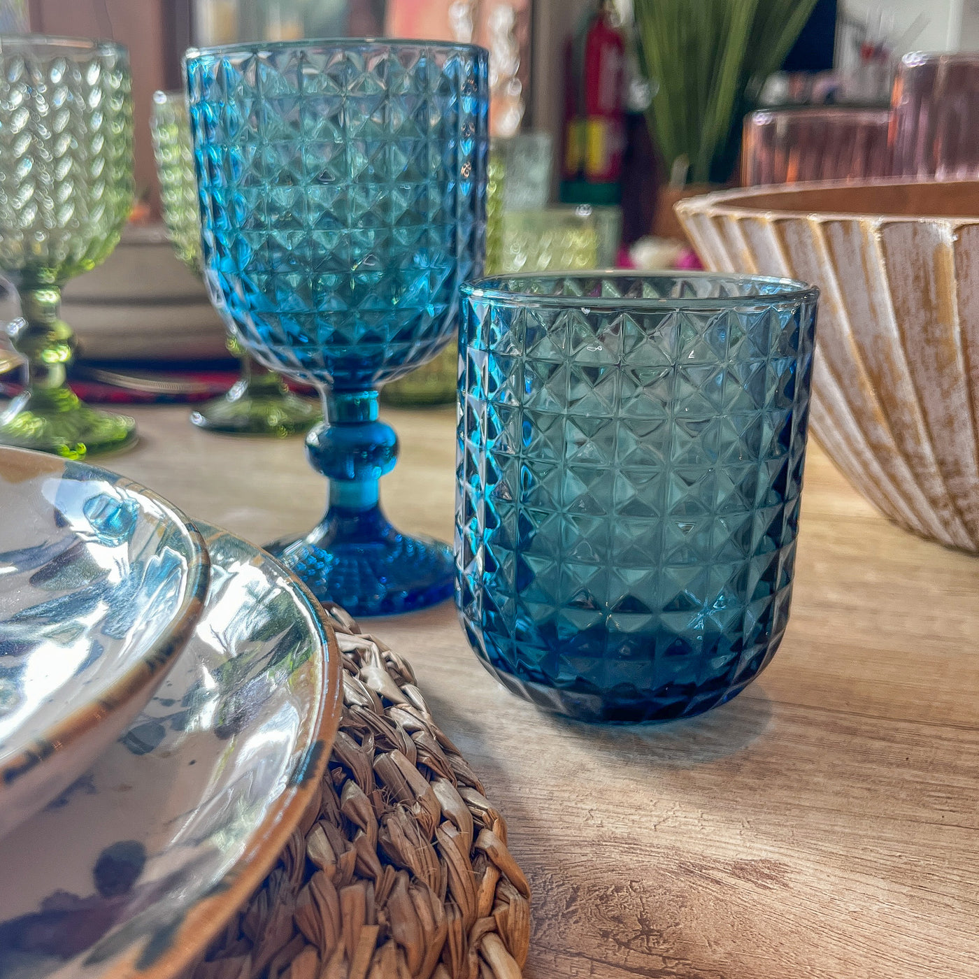 Vaso tallado azul 275 ml set – Petra Decora