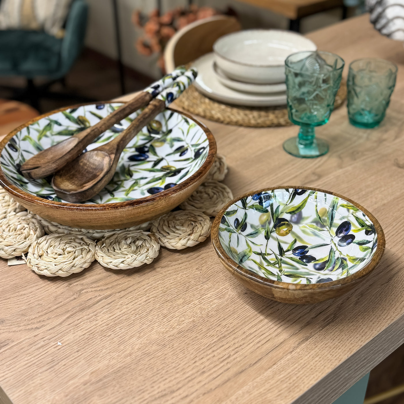 Menaje hogar Vajillas Cuencos Madera Verde