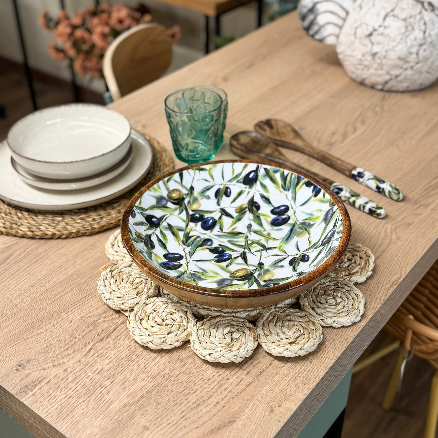 Menaje hogar Vajillas Platos Madera Verde