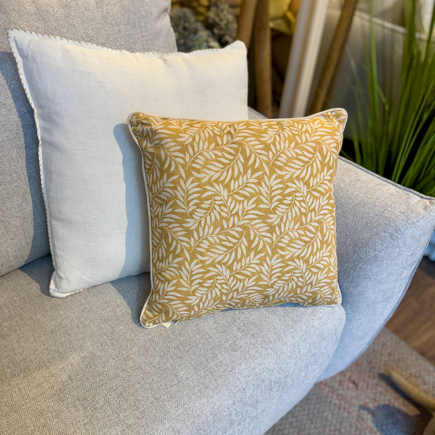 Textil Cojines Lino Mostaza