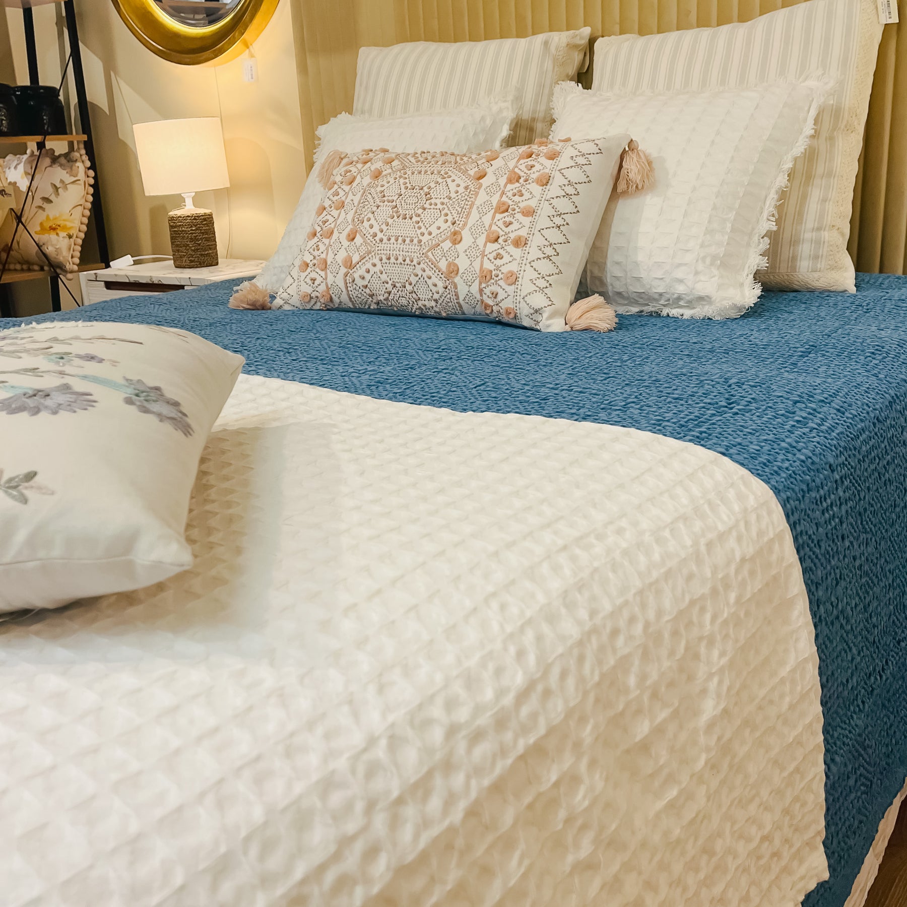 Colcha Azul Colcha puntilla azul cama 150 – Petra Decora