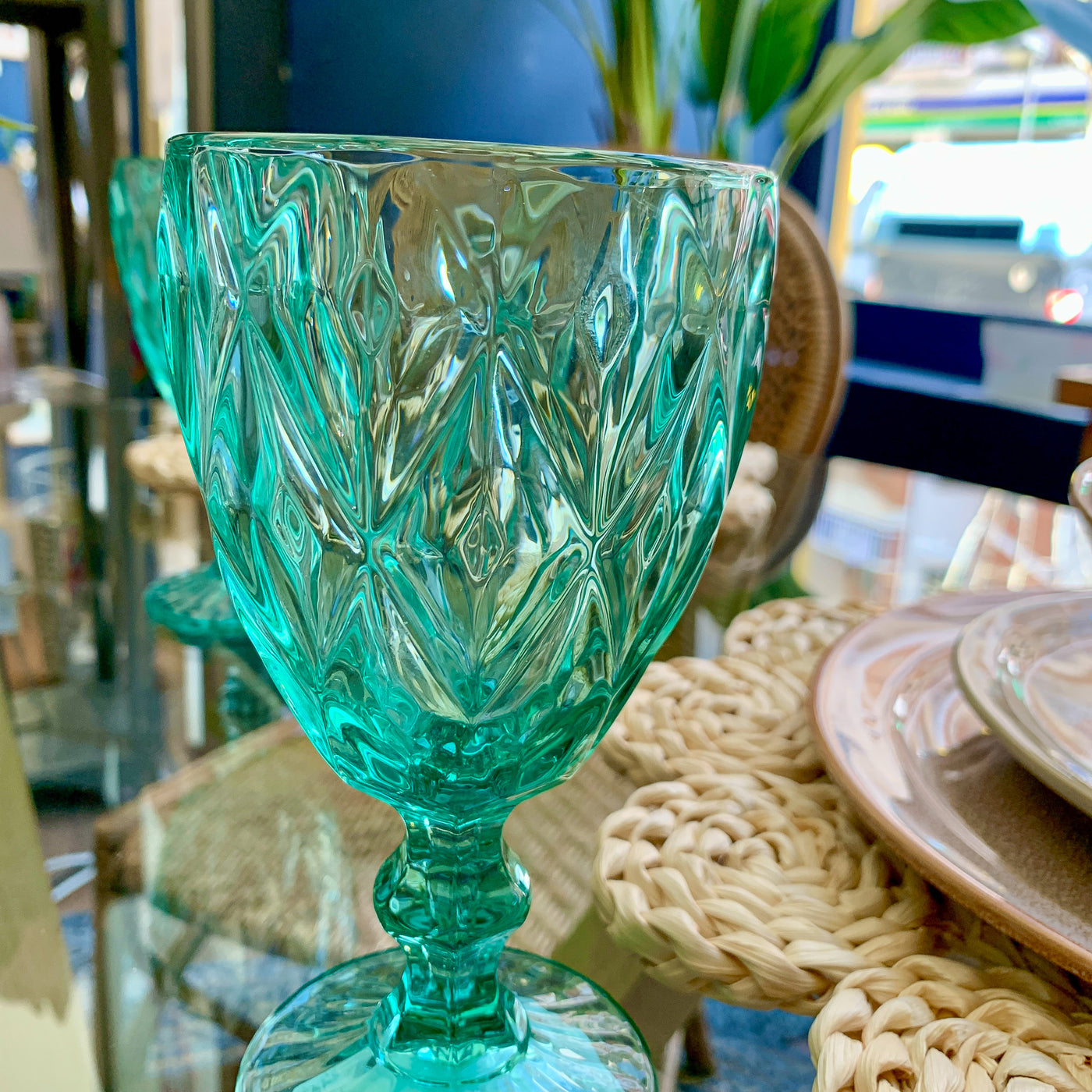 Menaje hogar Cristalería Copas de agua Vidrio y cristal Azul
